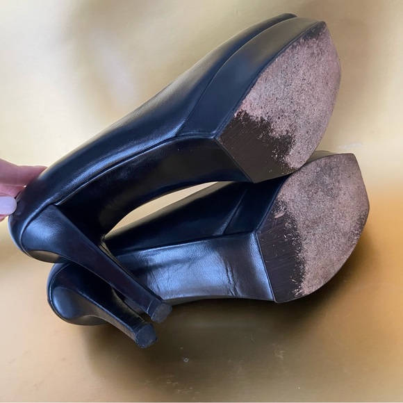 Stuart Weitzman Leather Platform Heels Peep Toe Black - Picture 13 of 16